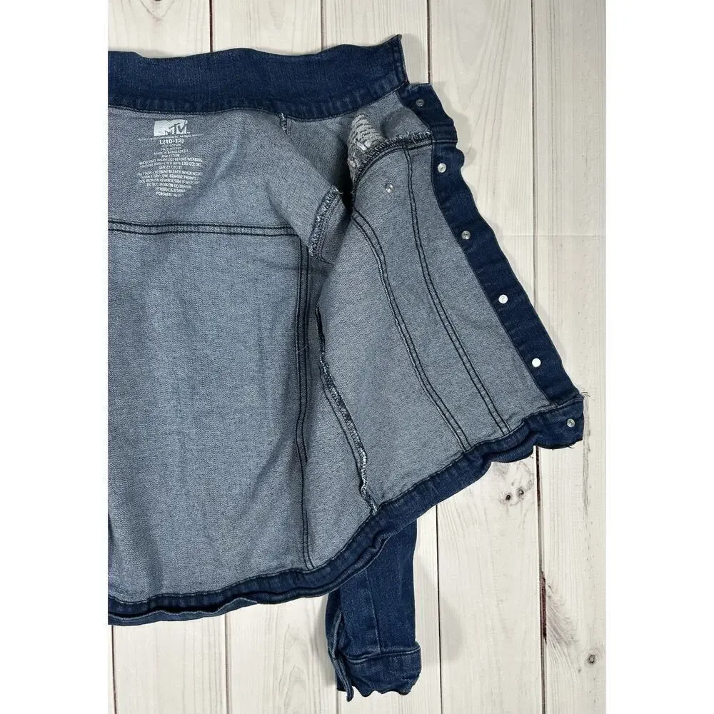 MTV Music Television Denim Jacket Girl's Large (10-12) Sewn Patch Button Down
